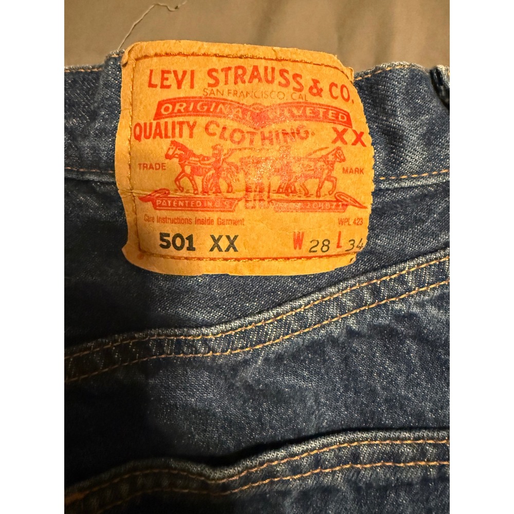 Levis 501XX Jeans Mens 28x34 Blue Denim Straight Leg Y2K Vintage Button Fly - Picture 2 of 10